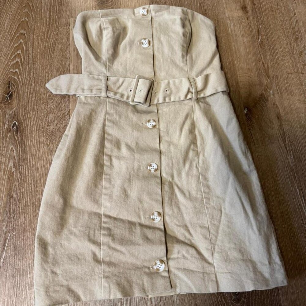 Tularosa Khaki/Tab Strapless Mini Dress with Belt strapless‎ Size S